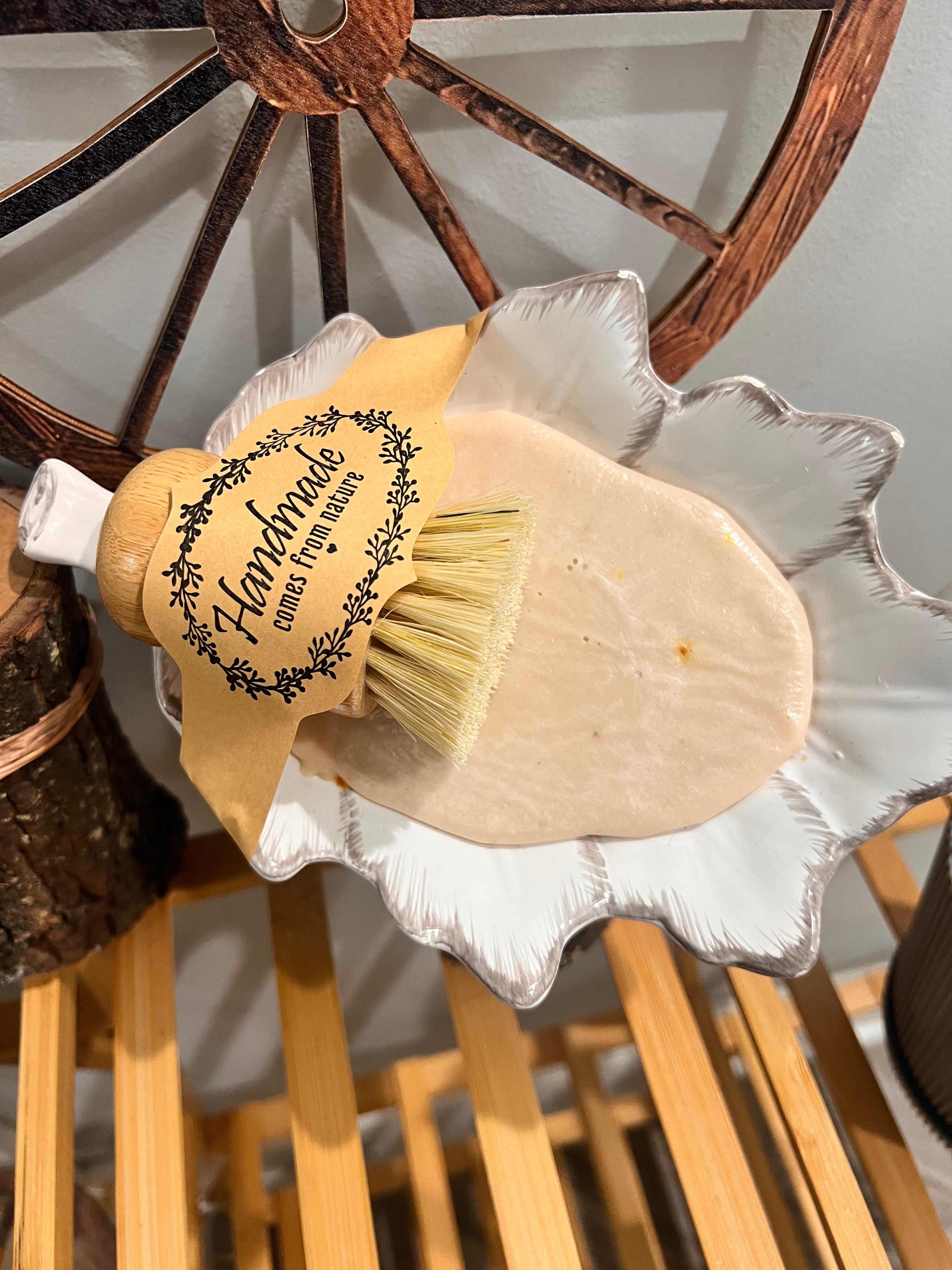 Dish Bar Soap with vintage ceramic and bamboo dish brush