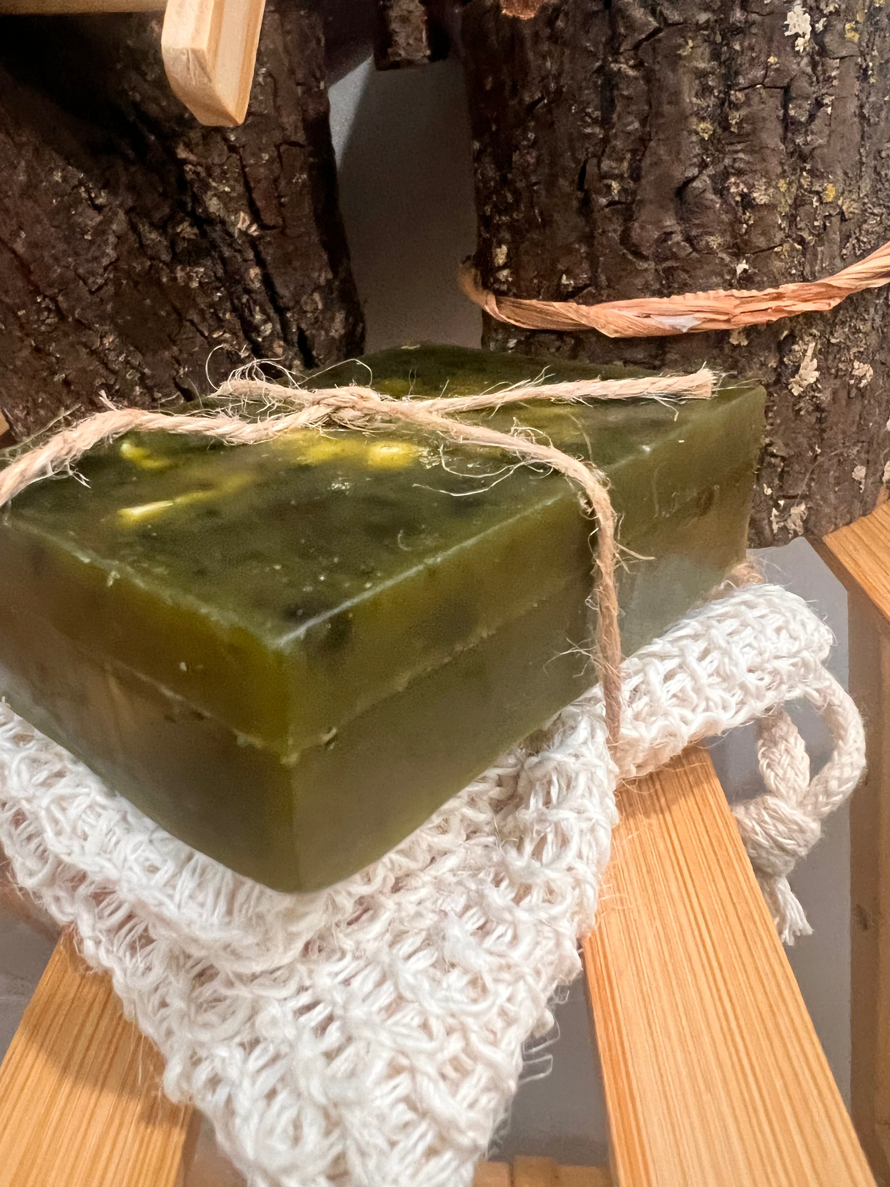 Earth and Herb Radiance Soap Bar with natural sisal soap saver bag