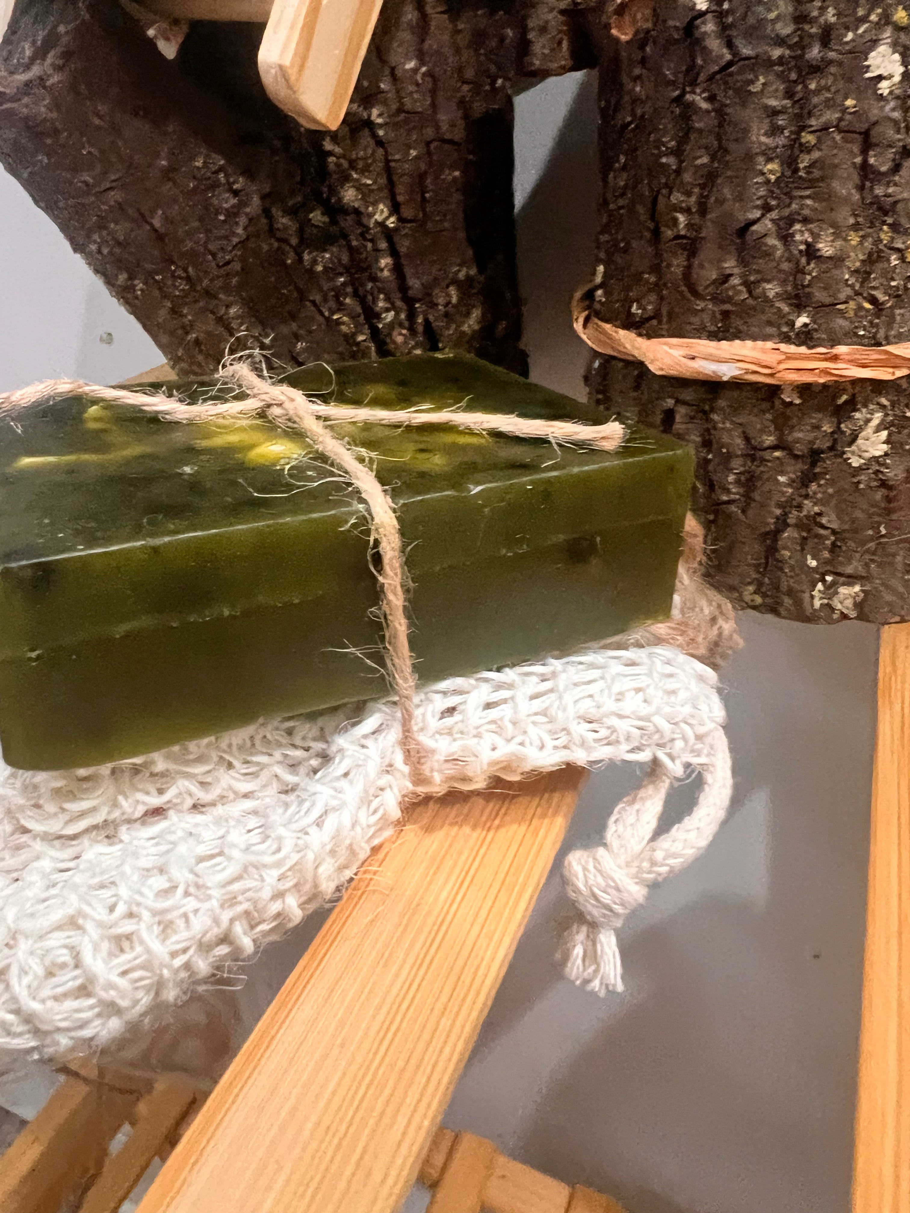 Earth and Herb Radiance Soap Bar with natural sisal soap saver bag