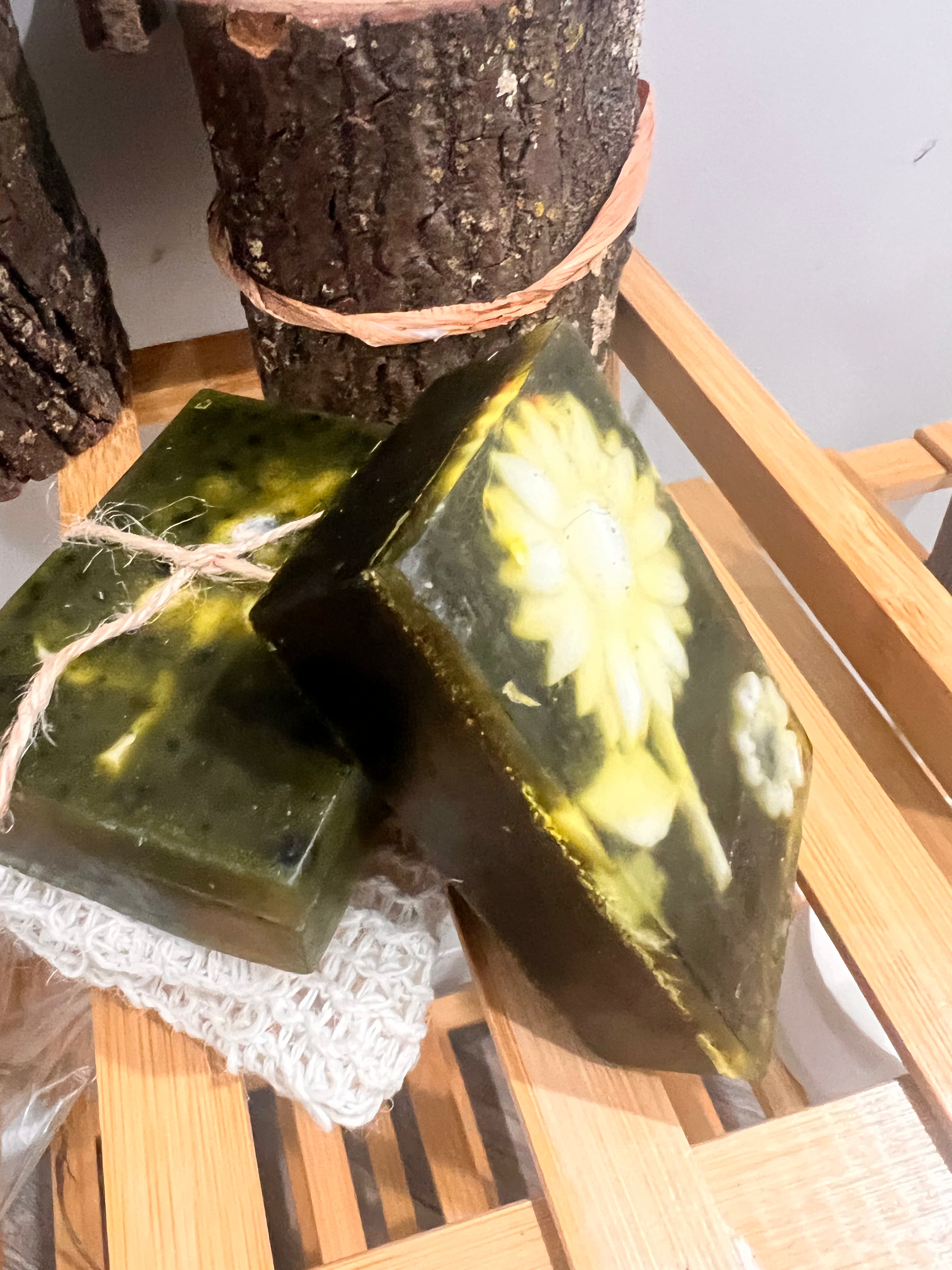 Earth and Herb Radiance Soap Bar with natural sisal soap saver bag